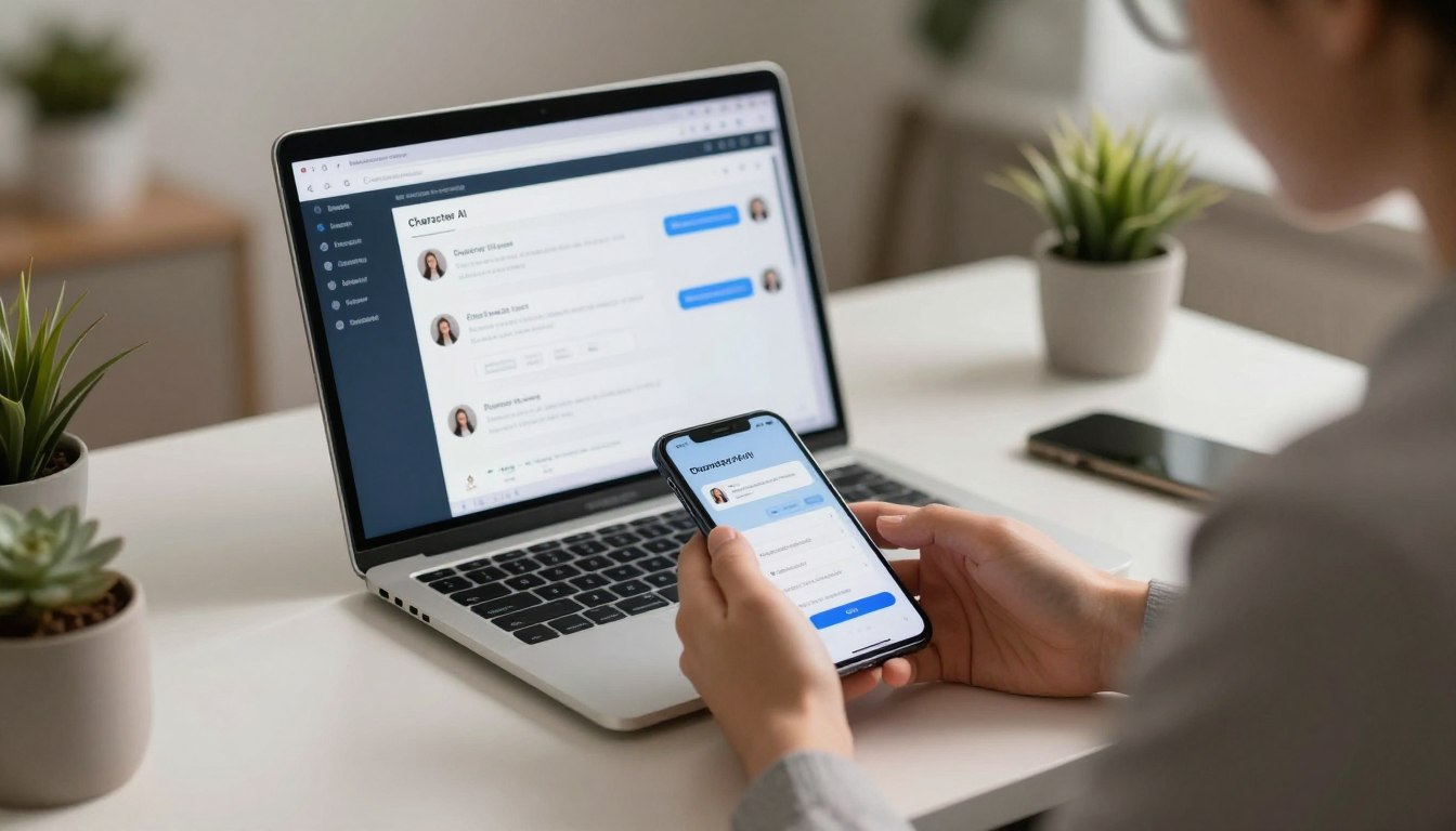 A user protects account details before sharing a Character.AI chat